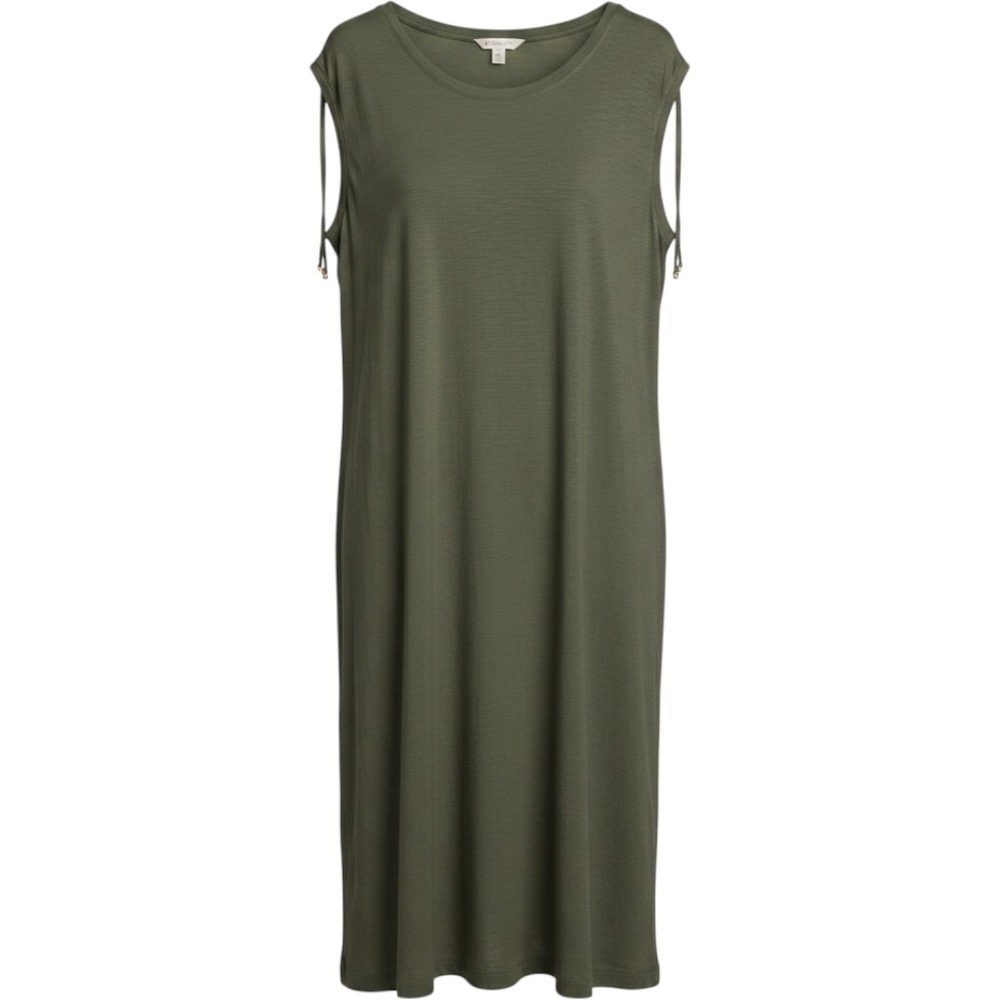 Chicos Olive Green Knit Sleeveless Maxi Dress Side Slit Size 2 Coastal Lagenlook